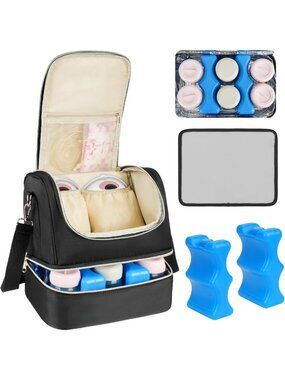 Stylish Wearable Breast Pump Bag with Cooler, Ice Pack & Waterproof Mat - Black